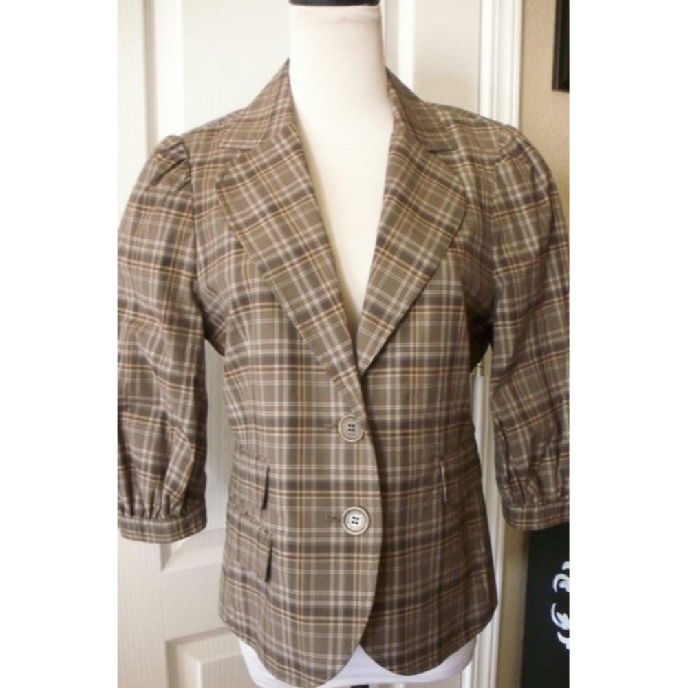 BCBGMAXAZRIA PLAID BLAZER TAILORED COTTONS 3/4 SLEEVE BLAZER WOMENS SIZE 10 - Picture 6 of 10
